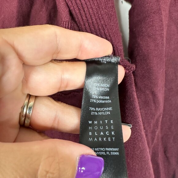 2/$30 White House Black Market Open Draped Cardigan Burgundy Small #A0704 - Picture 6 of 7